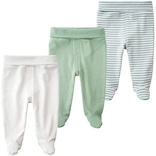 ACESTAR Newborn Infant Baby Boys Girls Cotton High Waist Footed Pants Casual Leggings with Feet 0-12 Months 3-PACK/1-PACK