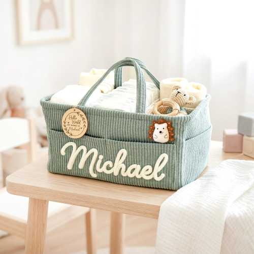 Baby Shower Gift : Personalized Corduroy Diaper Caddy for New Parents