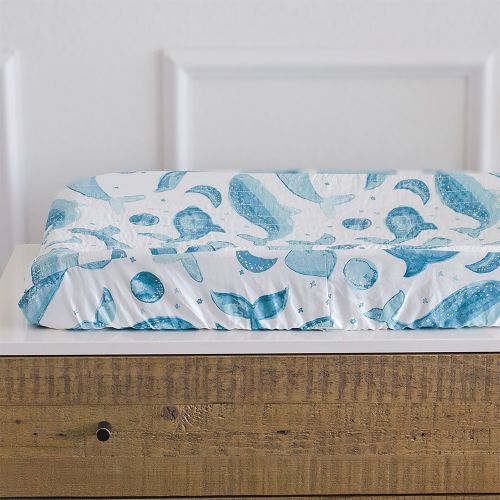 Caspian Blue Whale Changing Pad Cover | Crane Baby