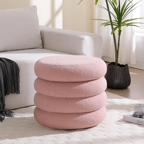 ONEVOG Sherpa Storage Ottoman, Foot Rest Stool Seat for Living Room, Pink Vanity Foot Pouf, Tufted Footstool with Removable Lid for Dorm, Bedroom