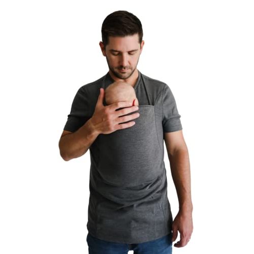 Lalabu Dad Shirt | Original Babywearing T-Shirt with Kangaroo Pouch | Baby Wrap Carrier for Newborns & Infants | Baby Wrap Carrier for Newborns | Essential for New Dads | Simple Gray, M, Short Sleeve