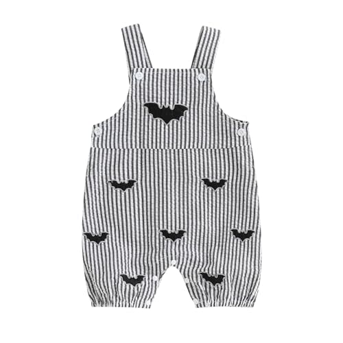 Newborn Baby Boy Girl Halloween Outfit Skull/Bat/Pumpkin Romper | Sleeveless Bib Overalls Suspender Striped Jumpsuit,Halloween Onesie Baby,Baby Halloween Clothes,My First Halloween Outfit