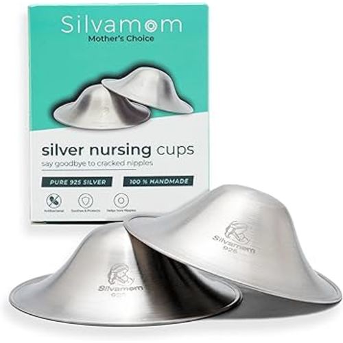 Silver Nursing Cups - Reusable 925 Silver Nursing Covers for Sore Nipples, Postpartum Mom Breastfeeding Essentials, Soothes & Protects - X Large