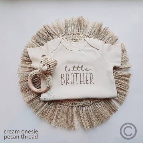 Embroidered Little Brother Onesie® brand. Pregnancy Baby Announcement to Husband, Family, Baby Bodysuit, Natural Baby Onesie® Siblings 818