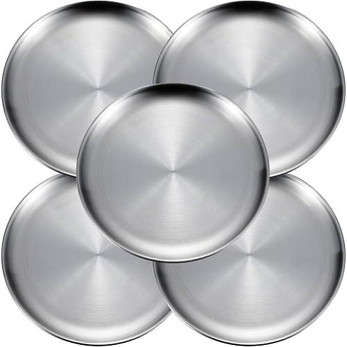 Small Stainless Steel Plates,5 Pcs 5.5 Inchs Dinner Dishes Plates Camping Plate,Perfect for Snack Candy Cake Dessert Fruit Camping Etc Reusable and Dishwasher Safe (5, 5.5 inches)