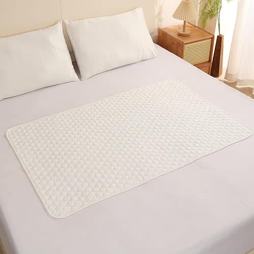 BlueSnail Washable Underpads,Waterproof,Soft, Portable and Reusable Incontinence Pads for Toddler,Adults,Elderly and Pets (34"x52" Pack of 2)(Off-White)