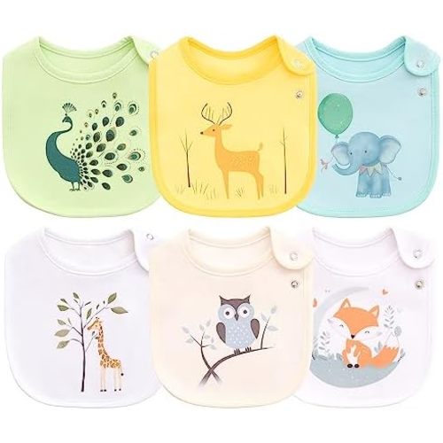 Maiwa 6 Pack Waterproof Cotton Baby Bibs for Girls Boys for Drooling Eating with Snaps