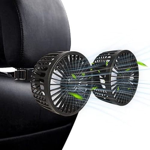 Car Fan for Backseat Kids, Dual Head USB Car Seat Fan, 3 Speeds 360° Rotatable Fan for Car, Air Circulation Fan with Adjustable Clip for Vehicles SUV RV