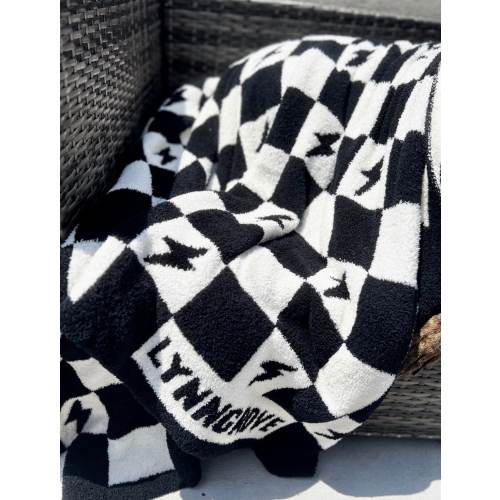 Lightning Bolt Checkered Knit Blanket - Lineman blanket - Lifewife - Baby Blanket - Trendy Blanket - fuzzy blanket