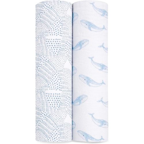 aden + anais Swaddle Blanket, 100% Organic Cotton Blankets for Girls & Boys, Baby Receiving Swaddles, Ideal Newborn & Infant Swaddling Set, 2 Pack, Oceanic