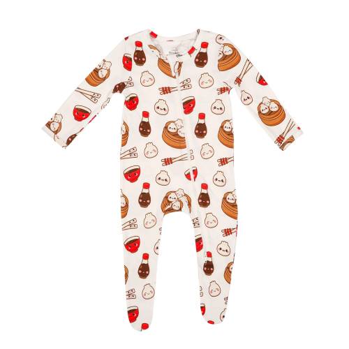Dumpling Dim Sum Zip-Up Footie Pajama, Buttery Soft Bamboo Toddler Pajamas