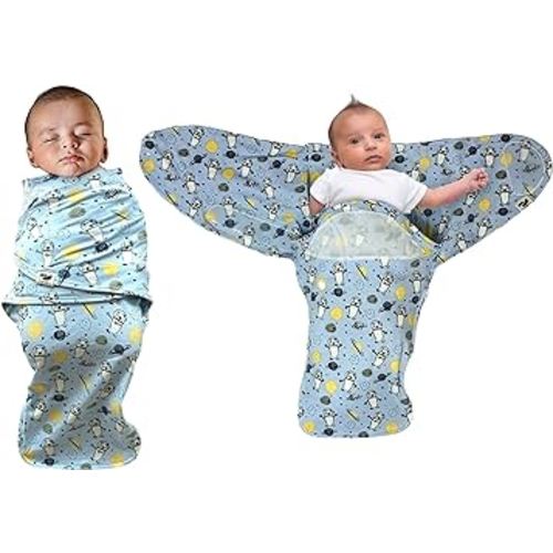 Baby Snugababe Swaddle Pod for Newborns, Secure Arm Inserts Ensures Baby's Arms Can't Come Out, Zipper Pod for Easy Diaper Changes, Parents Award Winner for Best Sleep, Space Bears