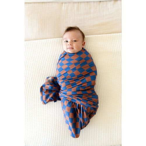 BROWN + ROYAL BLUE WAVY CHECKER | SWADDLE