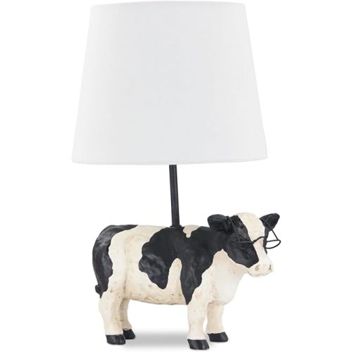 Cow Wearing Glasses Corded Table Lamp – Distressed Faux Taxidermy – Resin & Metal Animal Lamp – Country Western Themed Party Decorations – Farmhouse Style Decor for Home, Office Desk & More