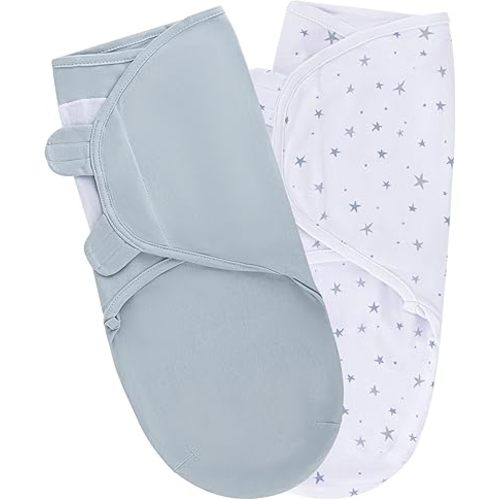 Ely's & Co. Baby Swaddle Blanket - 2 Pack Cotton Swaddle Blanket - Newborn Swaddle 0-3 Months, Newborn Essentials (Dusty Blue Stars & Solid Dusty Blue)