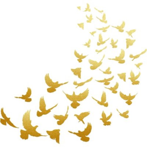 40PCS Gold Flying Birds Wall Stickers Flock of Birds Flying Silhouettes Wall Decal Creative Vinyl Wall Art Decor for Nursery Living Room Office Home Sofa TV Background Decor