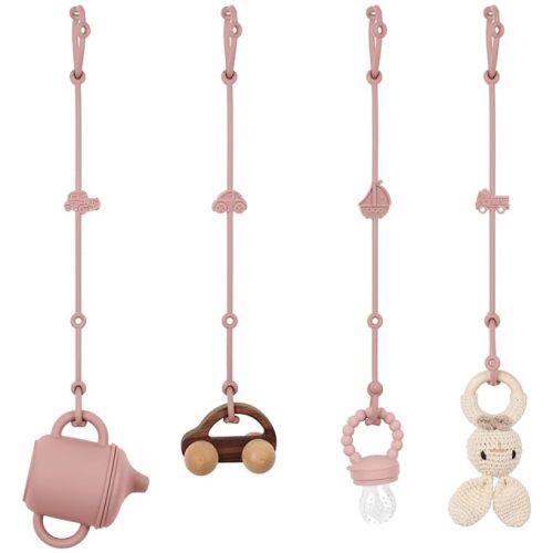 Toy Safety Straps, Silicone Pacifier Clips, 4Pack Adjustable Straps for Strollers, High Chair, Shopping Cart (Blush)