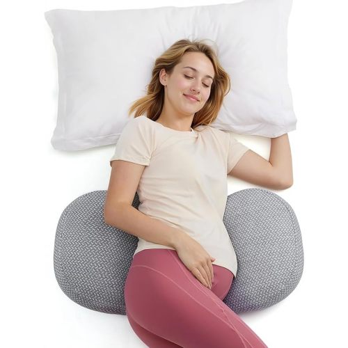 Momcozy Portable Pregnancy Pillow – W Shaped Maternity Support for Side Sleepers, Adjustable Travel Wedge Pillow for Back, Belly, and Hip Relief, Ideal for Pregnant Women, Deep Grey