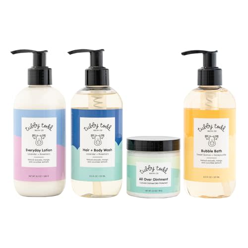 Tubby Todd Sensitive Skincare Baby Bath Kit - Baby Shampoo and Body Wash, Lotion, All Over Ointment & Bubble Bath - The Essentials Baby Bath Gift Set - Standard Size Lavender Rosemary