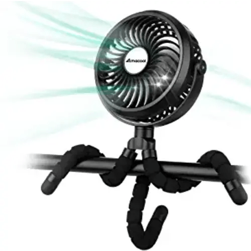 Battery Operated Stroller Fan Flexible Tripod Clip On Fan with 3 Speeds and Rotatable Handheld Personal Fan for Car Seat Crib Bike Treadmill (Black)