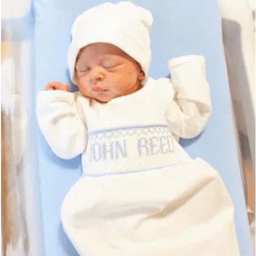 Blue Baby Snuggles - Custom Smocked Pima Gown and Hat