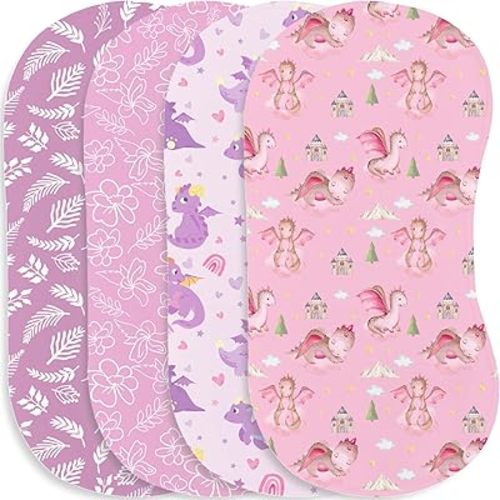 4 Pack Baby Burp Cloths, Smooth Fabric Cartoon Dragon Leaf Flower Print Burp Cloths Proper Sized Super Absorbent Washcloths Infants Burping Cloths Sets for Newborns Baby Boy Girl Essentials