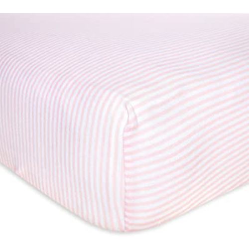Burt's Bees Baby - Fitted Crib Sheet, Girls & Unisex 100% Organic Cotton Crib Sheet For Standard Crib and Toddler Mattresses (Blossom Pink Thin Stripes), 28x52 Inch (Pack of 1)