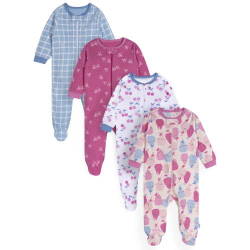 Onesies Brand Baby Girl Sleep N Play Footed Pajamas, 4-Pack, Sizes Newborn - 6/9 Months