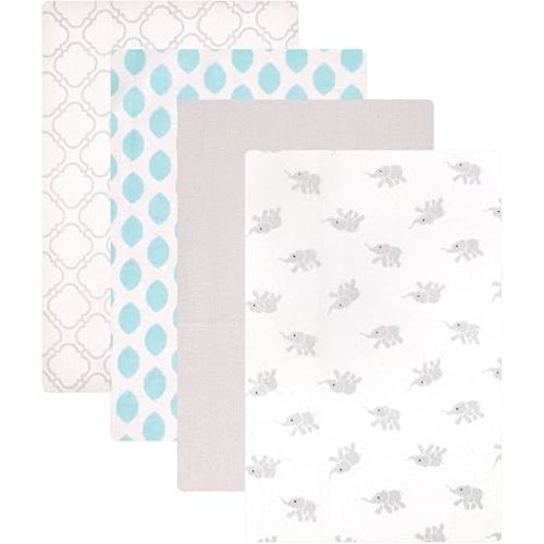 Luvable Friends Unisex Baby Cotton Flannel Receiving Blankets, Elephant 4-Pack, One Size