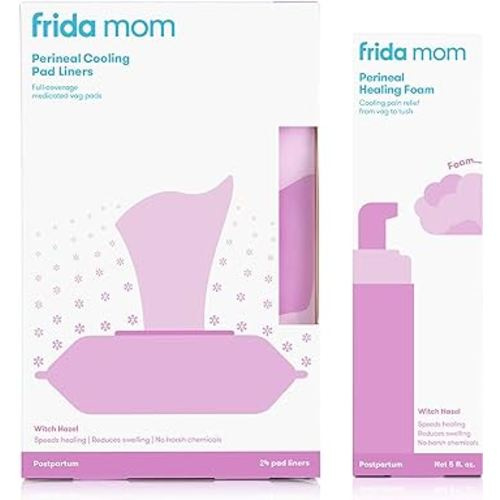 Frida Mom Perineal Medicated Witch Hazel Healing Foam + Witch Hazel Pad Liners for Postpartum Care | Speeds Healing and Reduces Swelling for Perineal Area