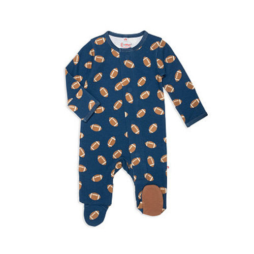 Baby Boys Magnetic Football Print Footed Coverall 6-9M
