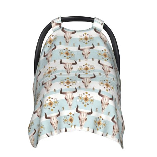 Car Seat Cover Baby, boho cow skull Indian cool Baby Car Seat Cover for Baby Boys Girls Newborn , Infant Car Seat Canopy Cover Nursing Breastfeeding Cover Warm Blanket