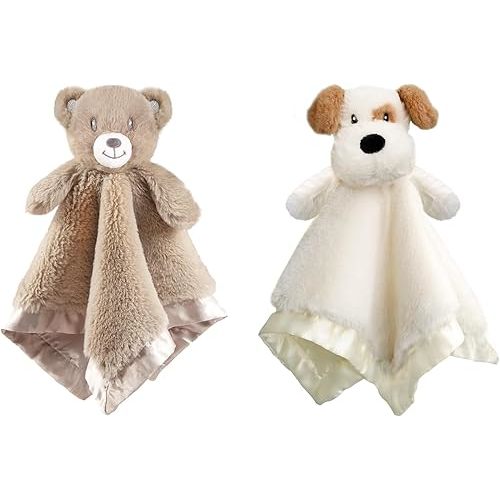 Baby Bear+Dog Security Blanket Soft Minky Baby Lovey Animal Plush Blanket Unisex Lovie Gift for Toddler, Boys and Girls, 14 Inch