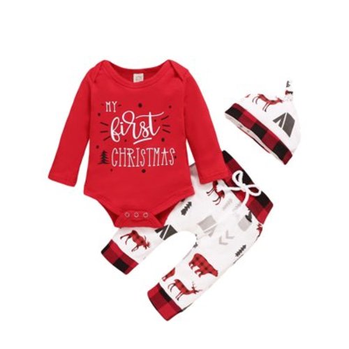 Izhansean My First Christmas Pajama Set for Newborn, Red, (3 Pack)