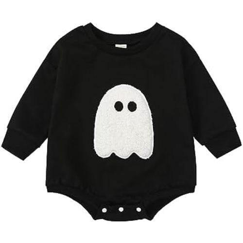 Lesimsam Baby Boy Girl (Size: 6-12m) Outfit Ghost Embroidery Sweatshirt Romper Oversized Sweater Romper One-Piece Outfit