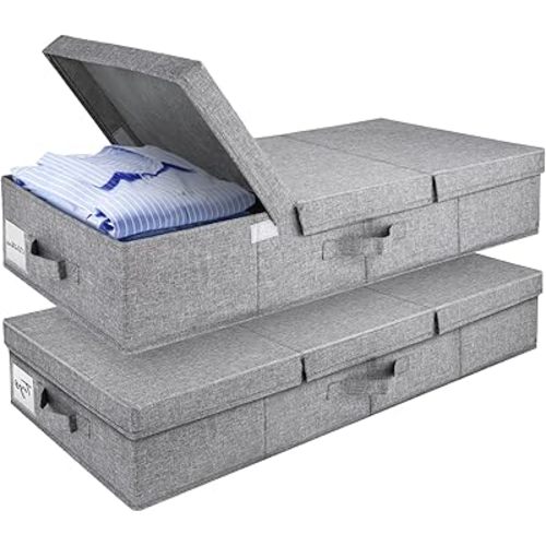 Large Under Crib Storage, 2 Pack Sturdy Underbed Storage Containers, Foldable Clothes Storage Bins for Blankets, Pillows, Shoes
