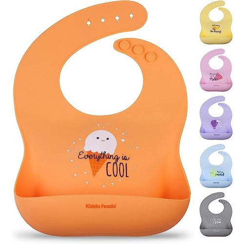 Silicone Bib for Babies and Toddlers, Waterproof, Soft, Adjustable and Non Messy, Designed in Sweden - Orange