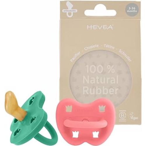 HEVEA Natural Rubber PacifierORTHODONTIC 3-36 Months Two-Pack - Tulip Pink & Pop of Green