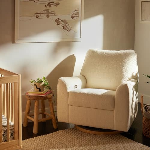 Nursery Works for Babyletto, Sunday Power Recliner and Swivel Glider in Chantilly Sherpa, Greenguard Gold Certified and CertiPUR-US® Certified