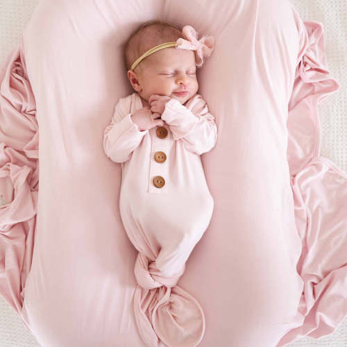 Solid Blush Bamboo Baby Knot Gown & Hat