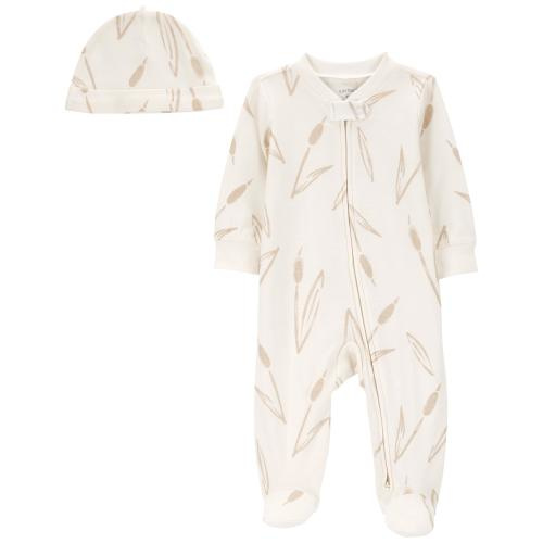 Baby 2-Piece Sleep & Play Pajamas and Cap Set - 6M - Style,White