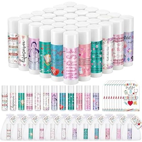 36 Set Nurse Appreciation Gifts Bulk Nurse Week Lip Balm Thank You Tag Organza Bag for Hospital Staff Nursing CNA RN Graduation Midwife New Nurses Gifts