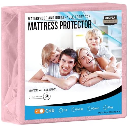 Utopia Bedding Waterproof Mattress Protector, Premium Terry Mattress Cover 200 GSM, Breathable, Fitted Style with Stretchable Pockets (Pink, Crib)