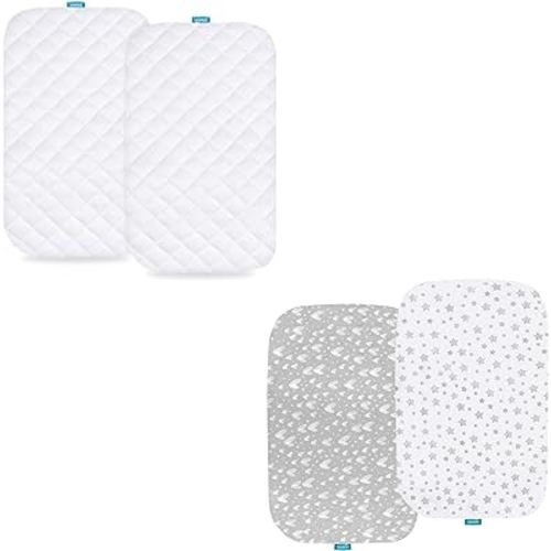 Waterproof Bassinet Mattress Protector & Bassinet Sheets Fit for Papablic 2-in-1 Bonni, Cowiewie and AMKE Baby Bassinet(33" x 19"), 100% Jersey Knit Cotton Sheets, 2 Pack