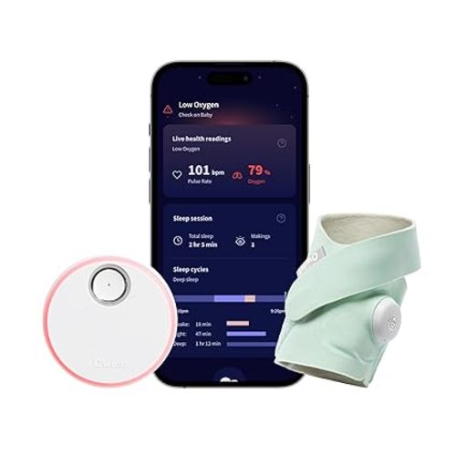 Owlet Dream Sock® - FDA-Cleared Smart Baby Monitor - Track Live Pulse (Heart) Rate, Oxygen in Infants - Receive Notifications - Mint - Dream Sock Mint