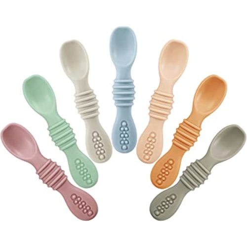 PandaEar 7 Pack Baby Led Weaning Spoons| Silicone Baby Spoons Self Feeding Utensils, Toddler Infant Feeding Spoon First Stage