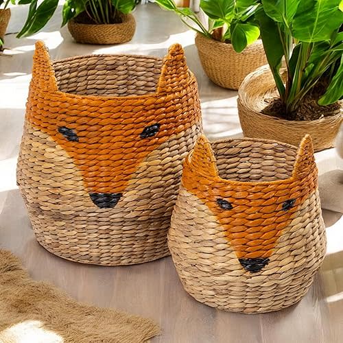 Honey-Can-Do Fox Storage Baskets Set of Two, Gift Storage Basket, Toy, Diaper, Book, Clothes, Towel Storage Bin for Nursery or Kids Room, Dog/Cat Toys, Decor Ideal for Organizing