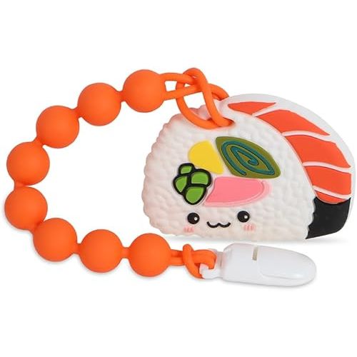 Baby Teething Toys,Food Grade Silicone Teether with One-Piece Pacifier Clip Holder,Shower Gift,Highly Effective Pain Relief for 3 Months+ Boy and Girl,BPA Free,Freezer Safe. (Sushi)