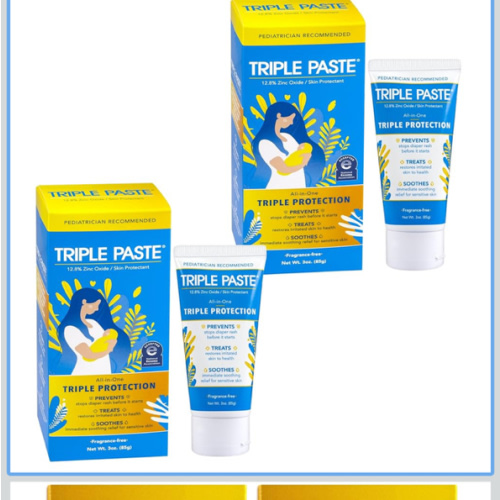 Triple Paste Diaper Rash Cream for Baby - 3 oz Tube - Zinc Oxide Ointment Treats, Soothes and Prevents Diaper Rash - Hypoallergenic Formula with Soothing Botanicals (Pack of 2)