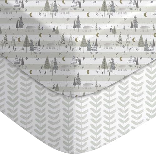 Yoofoss Baby Pack and Play Sheets 2 Pack for Boys and Girls - 38x26 Mini Crib Sheets Fitted Neutral Compatible with Graco Pack n Play Mattress,Ultra Soft Breathable Microfiber Forest Bear